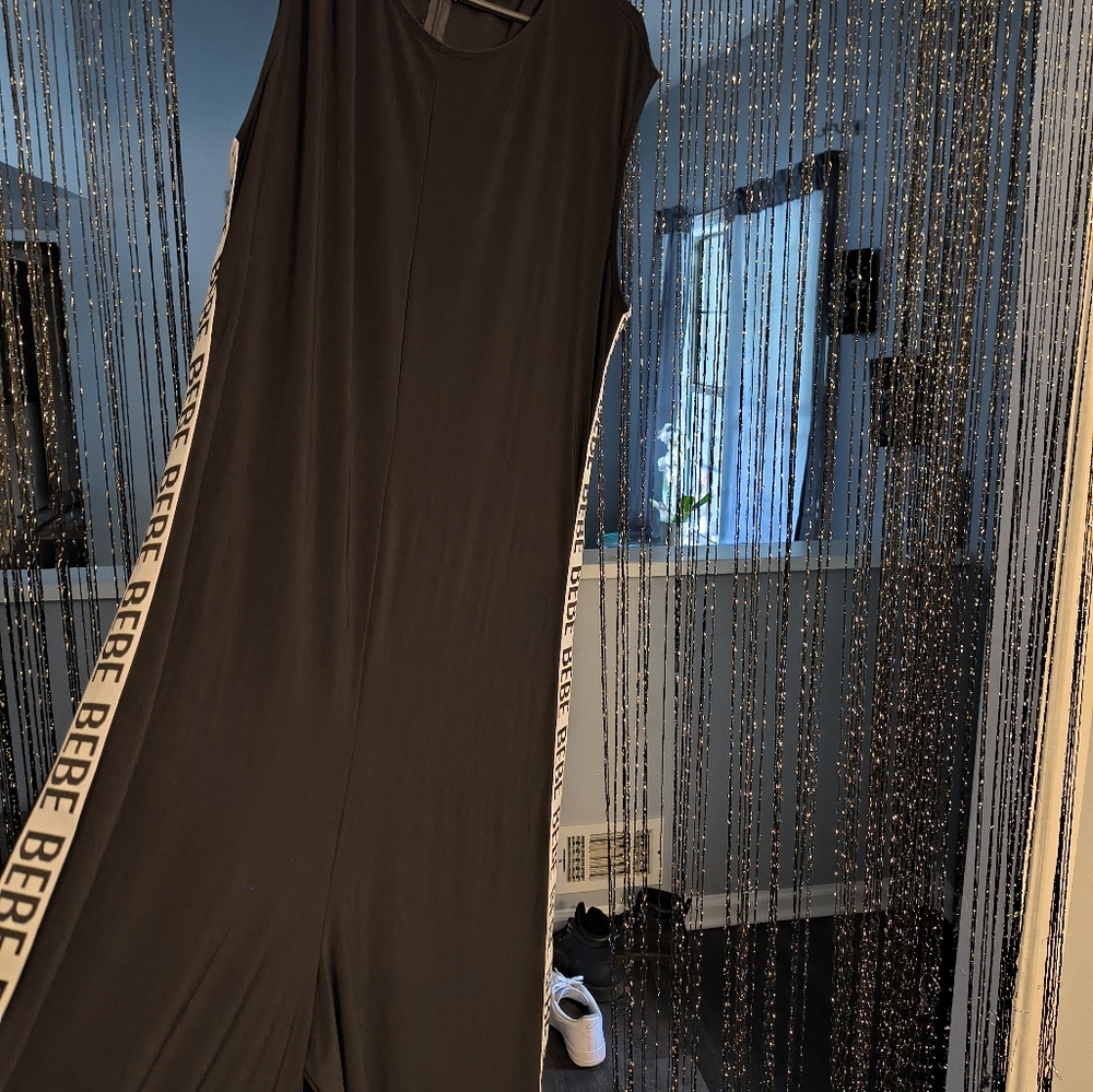 Bebe Black Jumpsuit with Logo Trim